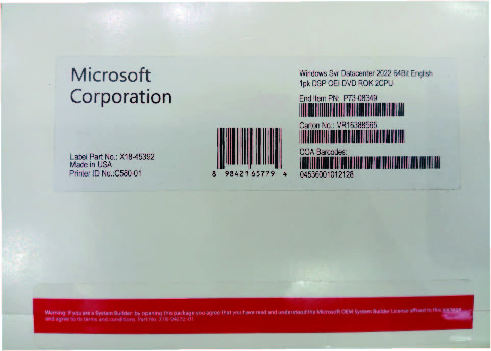 Licence Windows Server Datacenter 2022 64Bit English 1pk DSP OEI DVD ROK 2CPU bon prix Douala Cameroun