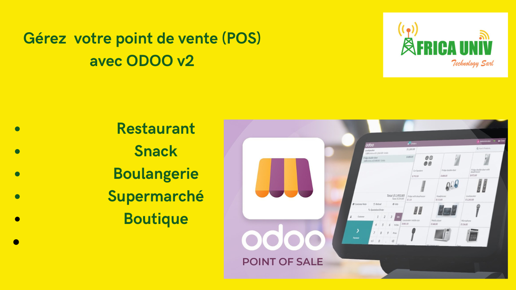 logiciel pour snack, restaurant, supermarché avec ODOO #V17- Douala Cameroun