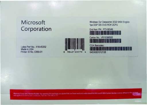 Licence Windows Server Datacenter 2022 64Bit English 1pk DSP OEI DVD ROK 2CPU bon prix Douala Cameroun